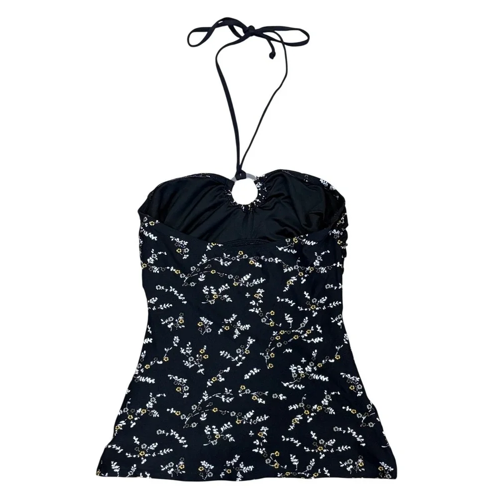 Michael‎ Kors Tankini Top Womens XS Black Floral Halter O-Ring
